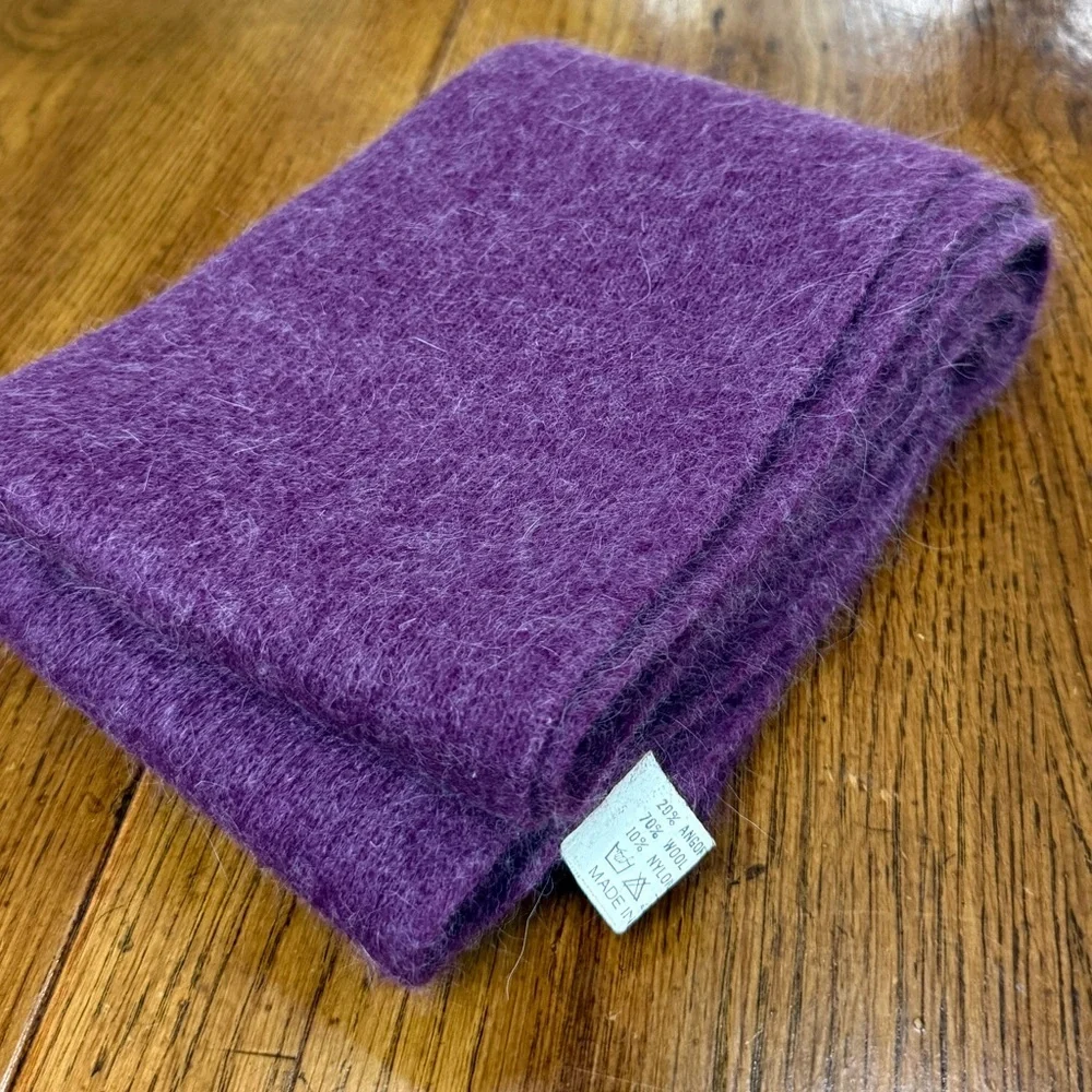 Vintage Purple Angora Wool Blend Scarf Solid Long Winter Wrap 60x10